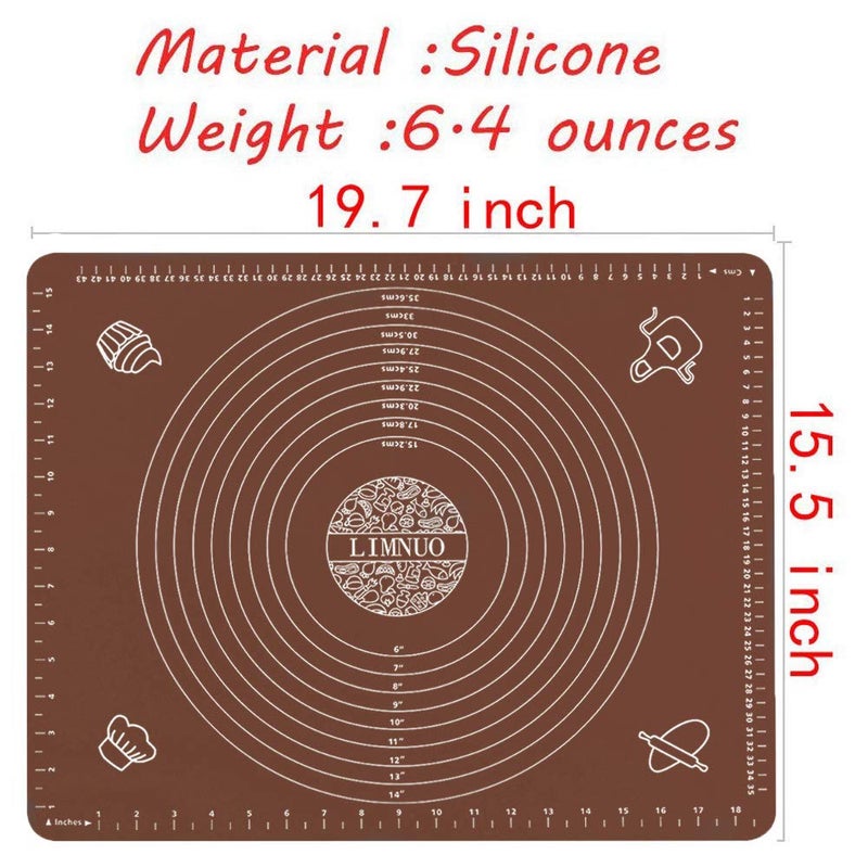 LIMNUO Silicone Baking Mat, Extra Thick Large Non Stick Pastry Mat Sheet for Dough Pie Crust Rolling Mats (Brown, M-16''(W)*20''(L)) - Image 2